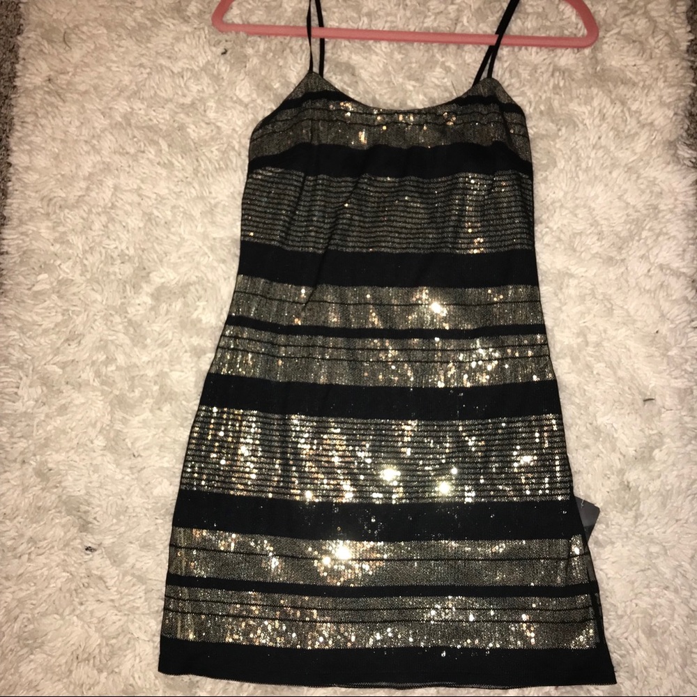 Black & gold striped sparkly dress